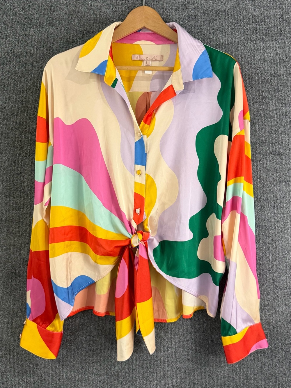 Anthropologie Hutch Robbie Tie Front Blouse Size Large Multicolor Long Sleeve